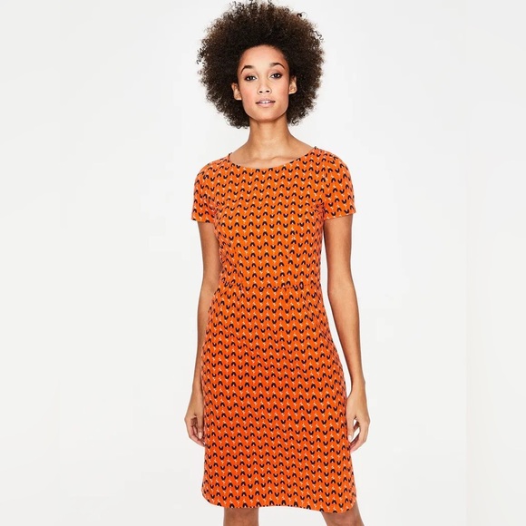 Boden Phoebe Jersey Tulip Dress Short Sleeve Pullover Floral Orange Navy Size 8L - Picture 13 of 15